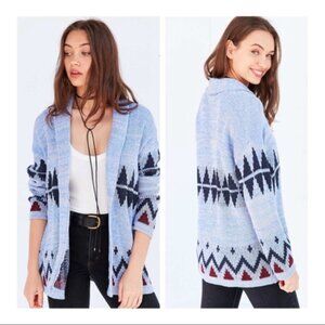 Urban Outfitters Light Blue Patterned Open Cardigan with Navy & Burgundy Accents
